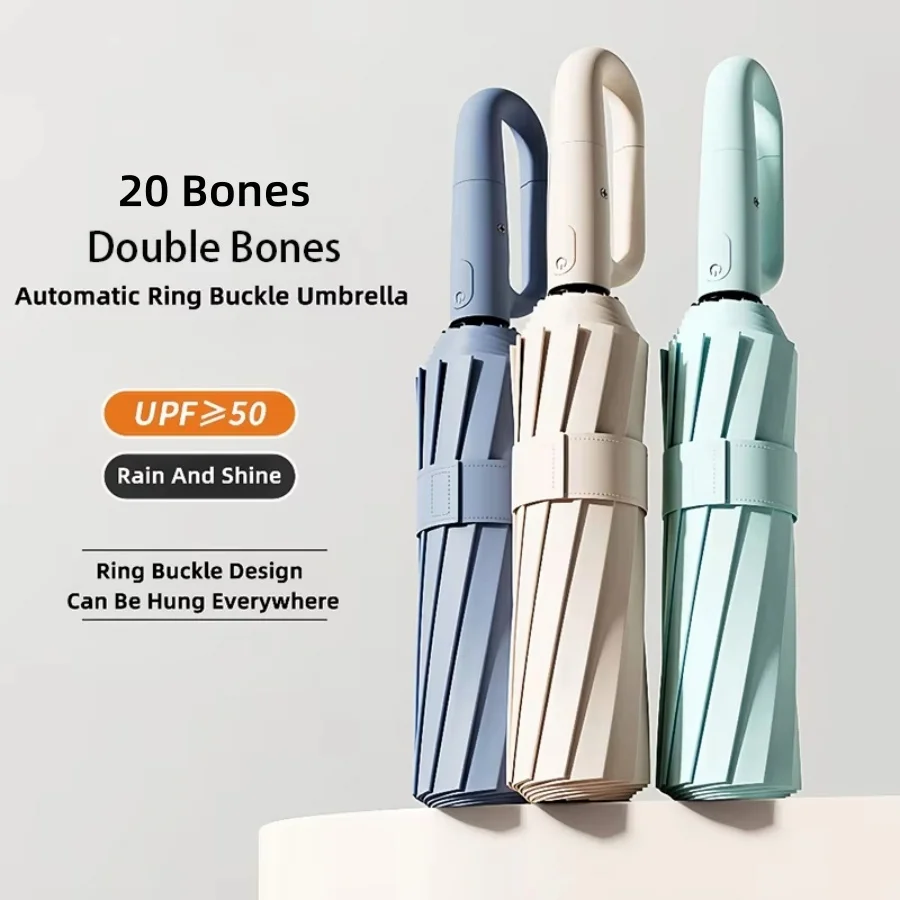 105cm Ring Buckle Handle Windproof Strong Folding Automatic Umbrella Woman Man, 20 Ribs Big UV Umbrella Parasol Water Resistant
105cm Ring Buckle Handle Windproof Strong Folding Automatic Umbrella Woman Man, 20 Ribs Big UV Umbrella Parasol Water Resistant