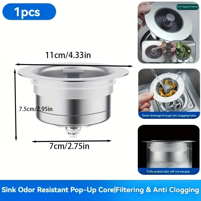 Sink Filter, Kitchen Sink Drain Stopper, Pop-Up Core Anti-Odor Filter, Anti-Clogging Sink Plug, Kitchen Decoration - Suitable for Kitchen Vegetable Sinks
Sink Filter, Kitchen Sink Drain Stopper, Pop-Up Core Anti-Odor Filter, Anti-Clogging Sink Plug, Kitchen Decoration - Suitable for Kitchen Vegetable Sinks