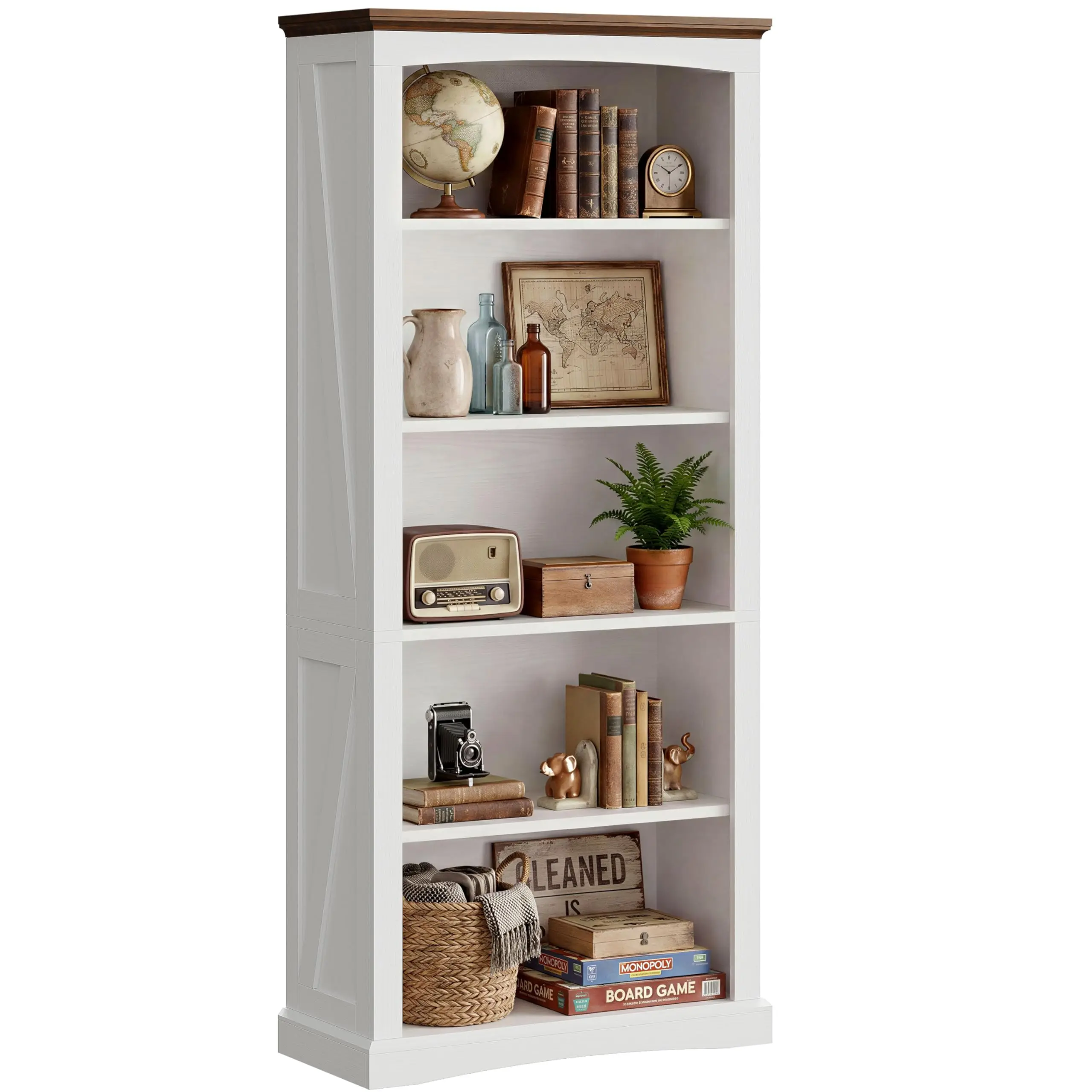 5-Tier Farmhouse Bookcase 70.9 Inch Tall White With Brown Top Open Shelf For Living Room Bedroom Office
5-Tier Farmhouse Bookcase 70.9 Inch Tall White With Brown Top Open Shelf For Living Room Bedroom Office