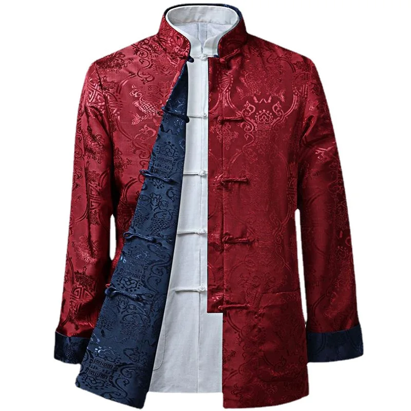 Tang Suit Coat Men Spring Autumn Casual Jacket Dad China Wind Old Double Sided Wear Vintage Stand Collar Pockets Outerwear
Tang Suit Coat Men Spring Autumn Casual Jacket Dad China Wind Old Double Sided Wear Vintage Stand Collar Pockets Outerwear