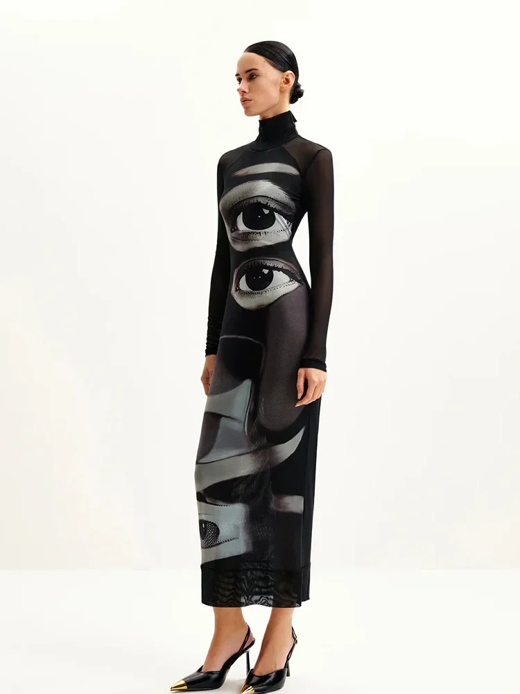 Mesh Eyes Printes Maxi Dresses For Women Fashion Sexy Streetwear Turtleneck Full Sleeves Sheath Sheer Long Vestidos Robes Female
Mesh Eyes Printes Maxi Dresses For Women Fashion Sexy Streetwear Turtleneck Full Sleeves Sheath Sheer Long Vestidos Robes Female