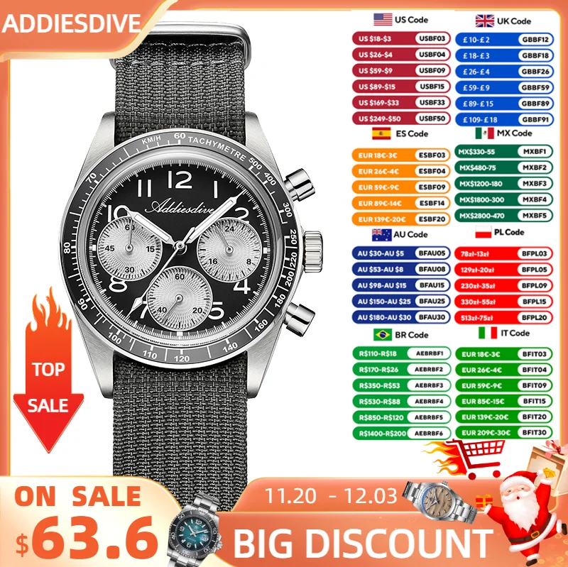 ADDIESDIVE New Men Watch Ceramic Bezel Domed Glass Luxury Japan VK63 Chronograph Quartz Wristwatch 100m Waterproof BGW9 Luminous
ADDIESDIVE New Men Watch Ceramic Bezel Domed Glass Luxury Japan VK63 Chronograph Quartz Wristwatch 100m Waterproof BGW9 Luminous