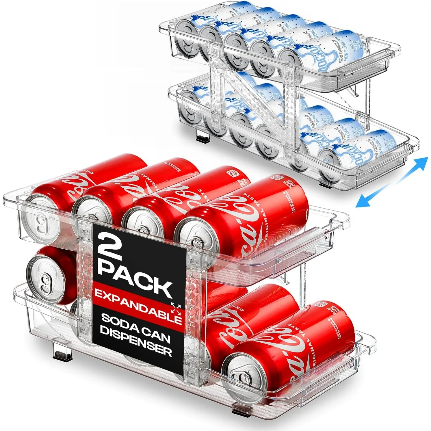 Expandable Soda Can Dispenser for Fridge, 2-Pack Clear Organizer for Cans and Beverages
Expandable Soda Can Dispenser for Fridge, 2-Pack Clear Organizer for Cans and Beverages