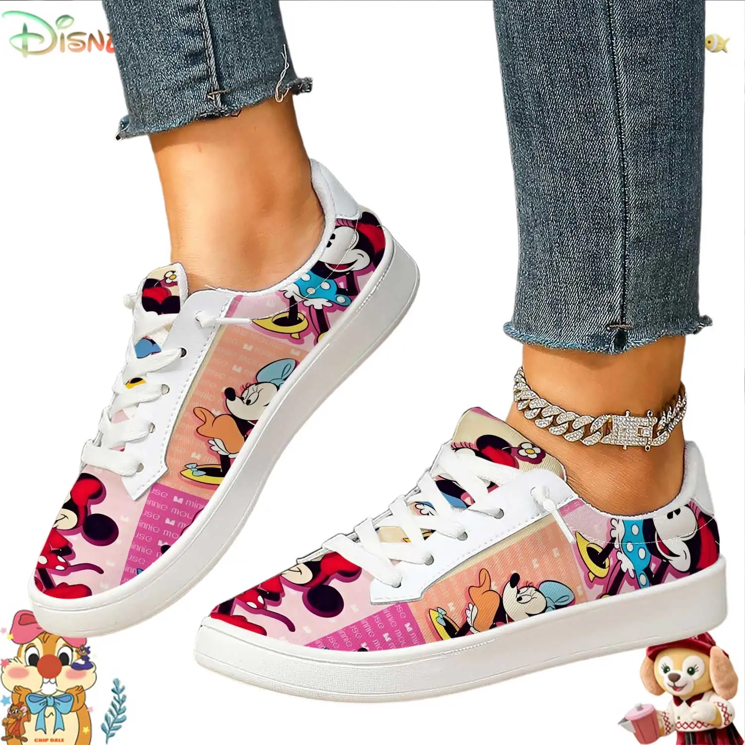 Cute Minnie Mouse Pink Splice Print Women's White Lace-up Casual Sneakers Comfortable Flat Shoes
Cute Minnie Mouse Pink Splice Print Women's White Lace-up Casual Sneakers Comfortable Flat Shoes
