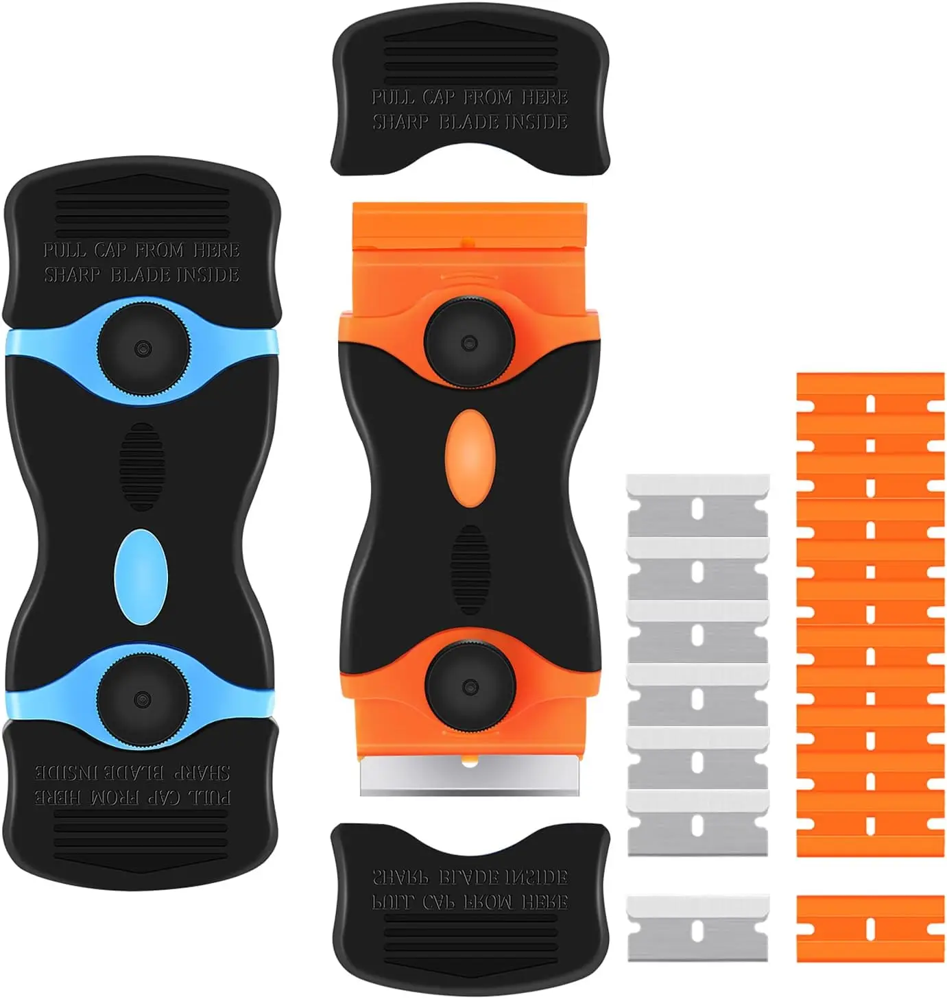 2-Pack Razor Blade Scraper, 2-in-1 Cleaning Tool with 12 Plastic & 7 Metal Blades for Sticker, Label, Caulk, Adhesive Removal
2-Pack Razor Blade Scraper, 2-in-1 Cleaning Tool with 12 Plastic & 7 Metal Blades for Sticker, Label, Caulk, Adhesive Removal