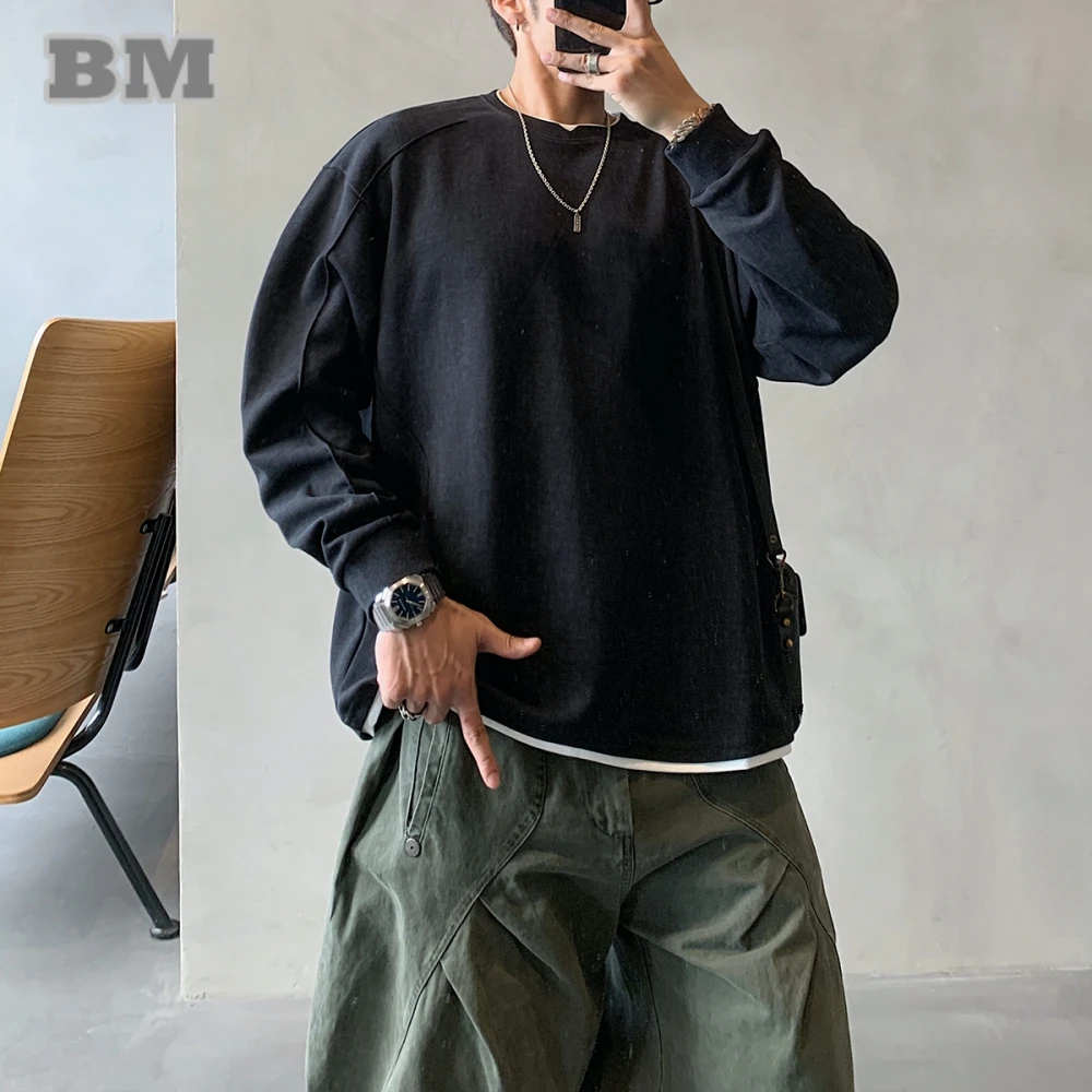 Mens American Vintage Faux Two Piece Thin Sweatshirt Black Round Neck Long Sleeve Minimalist Trendy Pullover Plus Size Tops
Mens American Vintage Faux Two Piece Thin Sweatshirt Black Round Neck Long Sleeve Minimalist Trendy Pullover Plus Size Tops