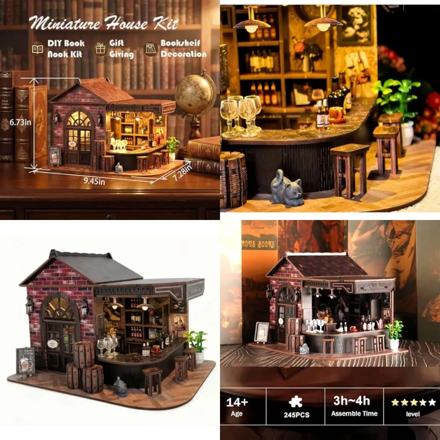 Book Nook Kit, 3D Wooden Miniature Tavern and Pub Dollhouse with LED Lights - DIY Mini House Craft Model for Adults, Birthday V
Book Nook Kit, 3D Wooden Miniature Tavern and Pub Dollhouse with LED Lights - DIY Mini House Craft Model for Adults, Birthday V