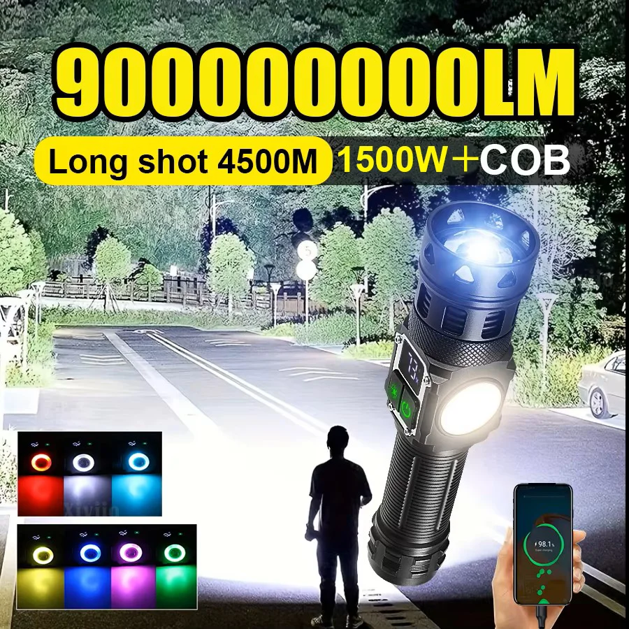Super Big Flashlight USB Rechargeable Most Strong Colourful LED Torch Light Long Range Digital Power Display Built-in Battery
Super Big Flashlight USB Rechargeable Most Strong Colourful LED Torch Light Long Range Digital Power Display Built-in Battery