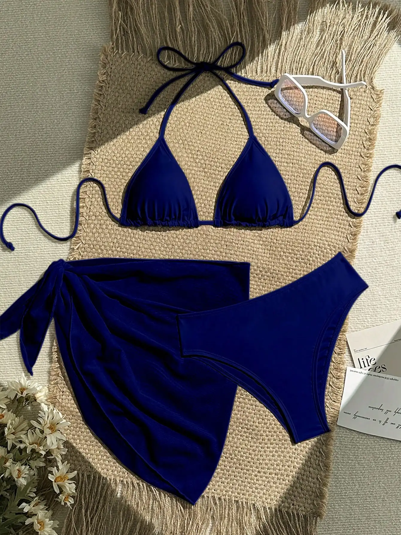 Royal Blue 3-Piece Solid Bikini Set with Tie-Front Top & Wrap Skirt
Royal Blue 3-Piece Solid Bikini Set with Tie-Front Top & Wrap Skirt