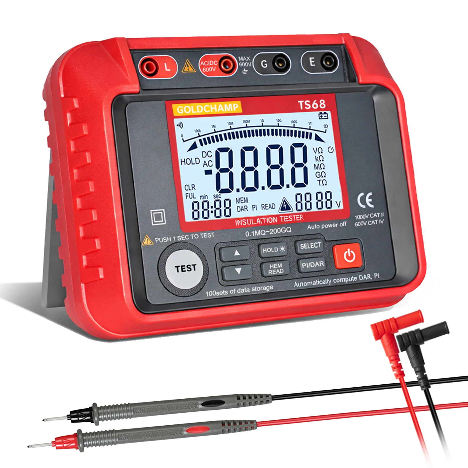 Digital Insulation Resistance Tester, Insulation Meter 2000 Counts 250V/500V/1000V/2000V/2500V Test Voltage, Insulation Resistan
Digital Insulation Resistance Tester, Insulation Meter 2000 Counts 250V/500V/1000V/2000V/2500V Test Voltage, Insulation Resistan