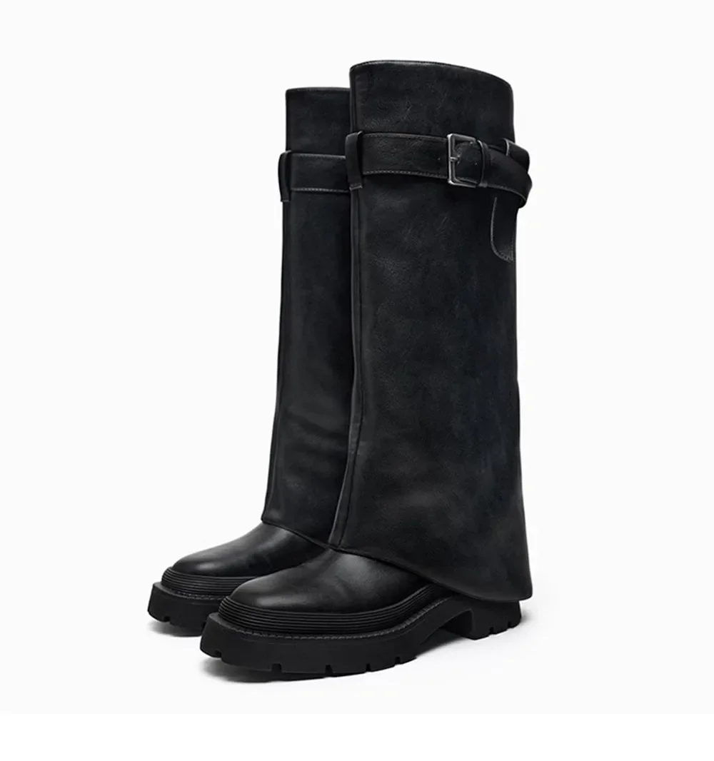 Belt Buckle Women Knee High Boots Thick Sole Black Slip On Western Female Motorcycle Knights Botas De Mujer
Belt Buckle Women Knee High Boots Thick Sole Black Slip On Western Female Motorcycle Knights Botas De Mujer