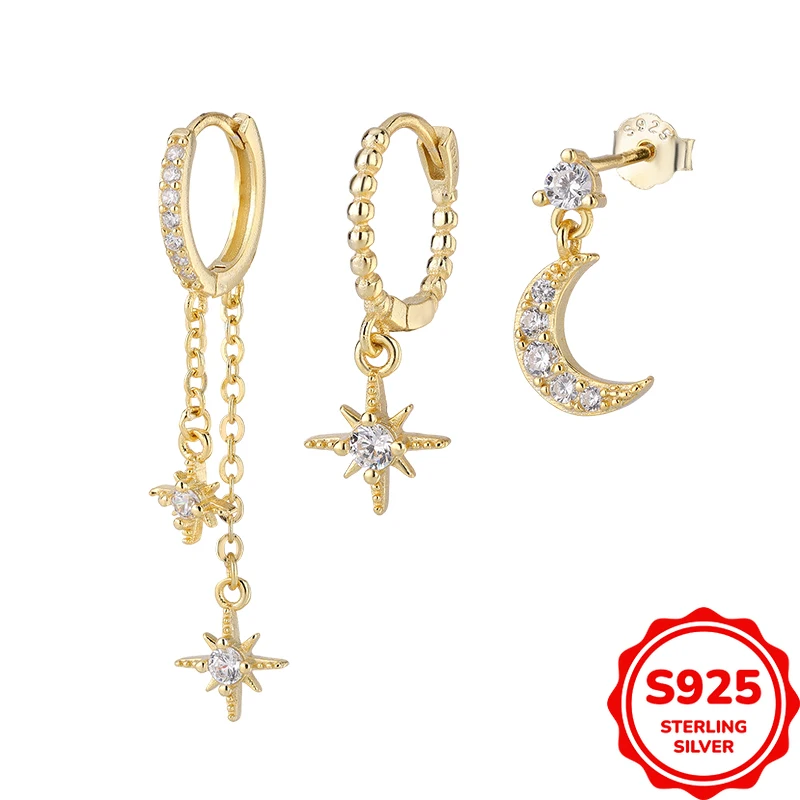 Creative and Personalized Authentic S925 Silver 3-piece Set of Star and Moon Women's Earrings, Exquisite and Versatile
Creative and Personalized Authentic S925 Silver 3-piece Set of Star and Moon Women's Earrings, Exquisite and Versatile