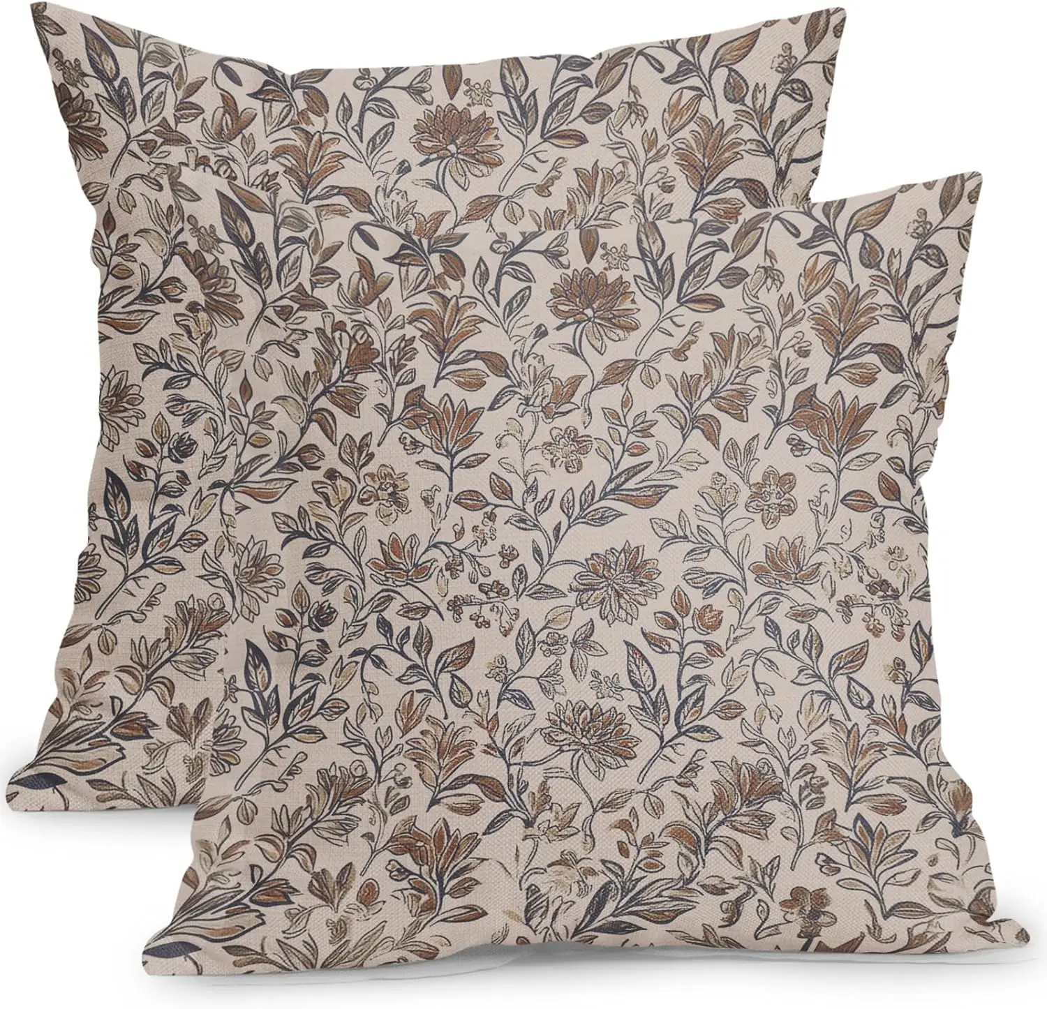Floral Pillow Covers 18x18 Inch Set of 2 Antique Flower Block Print Throw Pillow Covers Brown Neutral Traditional Square Cushion 
Floral Pillow Covers 18x18 Inch Set of 2 Antique Flower Block Print Throw Pillow Covers Brown Neutral Traditional Square Cushion