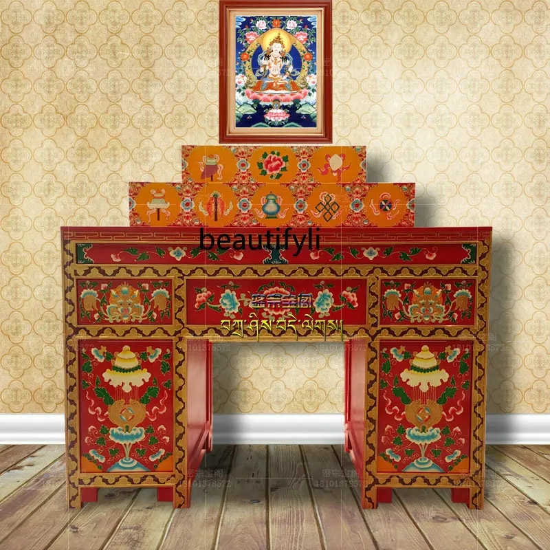Tibetan furniture, Buddhist niche, vertical cabinet, all solid wood for table use, auspicious painting
Tibetan furniture, Buddhist niche, vertical cabinet, all solid wood for table use, auspicious painting