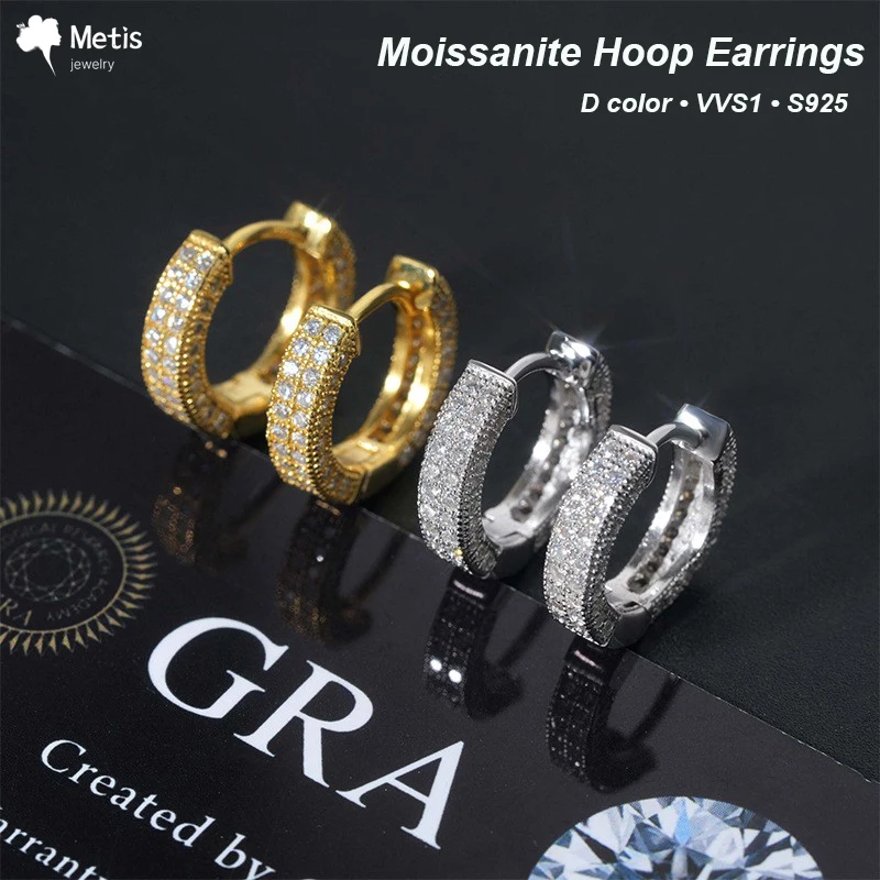 Metis Luxury Real D Color Full 1mm Moissanite Hoop Earrings For Women S925 Sterling Silver Plated 18K Gold Diamond Earring
Metis Luxury Real D Color Full 1mm Moissanite Hoop Earrings For Women S925 Sterling Silver Plated 18K Gold Diamond Earring