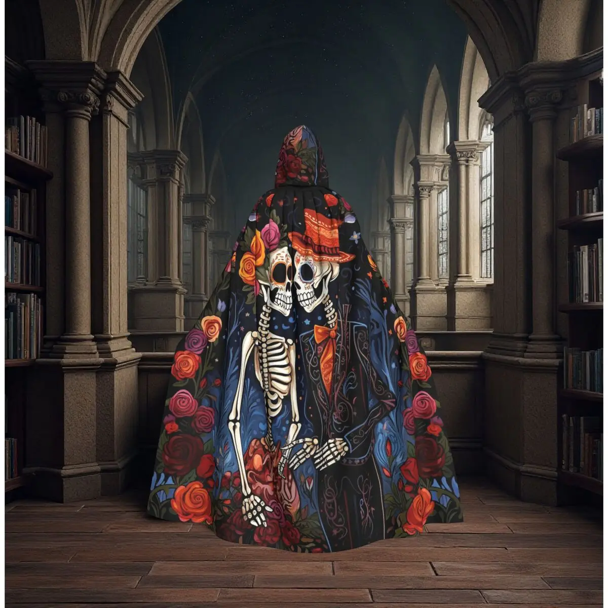 Floral And Calavera Skeleton Print Long Hooded Cloak Witch Medieval Costume Cosplay Cape HalloweenVampire Adult Unisex
Floral And Calavera Skeleton Print Long Hooded Cloak Witch Medieval Costume Cosplay Cape HalloweenVampire Adult Unisex