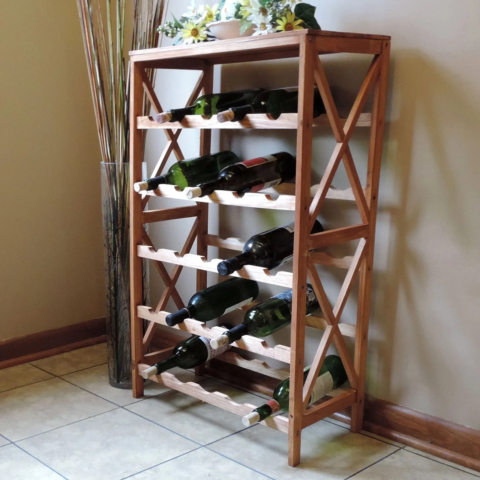 25-bottle freestanding wine rack with a convenient top rack, perfect for storing wine glasses or beverages
25-bottle freestanding wine rack with a convenient top rack, perfect for storing wine glasses or beverages