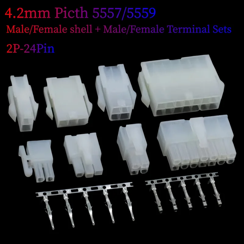2 Sets 5557/5559 2/3/4/5/6/7/8/9/10/11/12/14/16/18/20/24Pin 4.2mm Pitch Terminal/Housing/Pin Header Wire Connector Adaptor
2 Sets 5557/5559 2/3/4/5/6/7/8/9/10/11/12/14/16/18/20/24Pin 4.2mm Pitch Terminal/Housing/Pin Header Wire Connector Adaptor