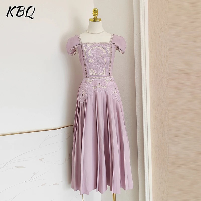 KBQ Solid Hollow Out Embroidery Dresses for Women Square Collar Short Sleeve High Waist Temperament Folds Evening Dress Female
KBQ Solid Hollow Out Embroidery Dresses for Women Square Collar Short Sleeve High Waist Temperament Folds Evening Dress Female