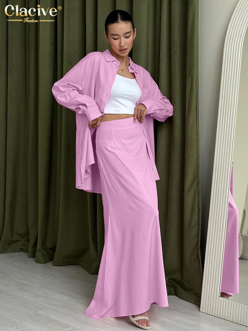 Clacive Fashion Loose Pink Cotton 2 Piece Sets Women Outfit Elegant Long Sleeve Blouse With High Waist Floor Length Skirt Set
Clacive Fashion Loose Pink Cotton 2 Piece Sets Women Outfit Elegant Long Sleeve Blouse With High Waist Floor Length Skirt Set