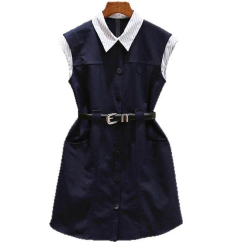 High-end Women's Clothing Summer New French Contrasting Color Striped Lapel Fake Two A-word Suit Dress High Quality High Value
High-end Women's Clothing Summer New French Contrasting Color Striped Lapel Fake Two A-word Suit Dress High Quality High Value