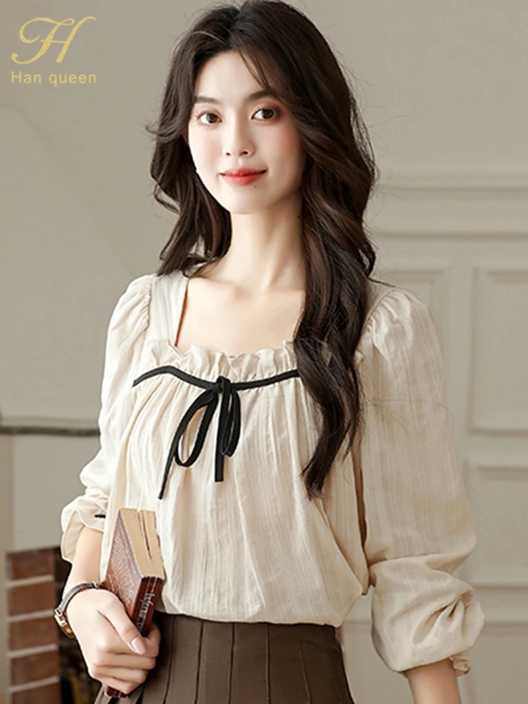 H Han Queen New Blouse Bubble Sleeves Bow Cotton Hemp Chic Shirt Women Blouse Vintage Work Casual Tops Loose Business Shirts
H Han Queen New Blouse Bubble Sleeves Bow Cotton Hemp Chic Shirt Women Blouse Vintage Work Casual Tops Loose Business Shirts