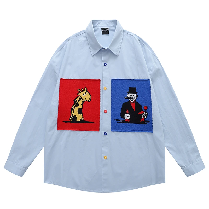 Рубашка унисекс с мультяшной вышивкой и длинным рукавом, повседневная свободная уличная одежда с изображением жирафа, модная блузка для мужчин и женщин, одежда
Рубашка унисекс с мультяшной вышивкой и длинным рукавом, повседневная свободная уличная одежда с изображением жирафа, модная блузка для мужчин и женщин, одежда