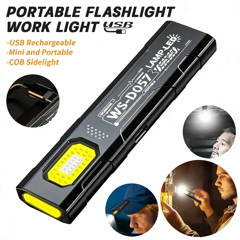 LED COB Flashlight Type C Rechargeable 600LM Portable Mini Torch Pocket Lantern Flood Work Light With Magnet For Emergency
LED COB Flashlight Type C Rechargeable 600LM Portable Mini Torch Pocket Lantern Flood Work Light With Magnet For Emergency