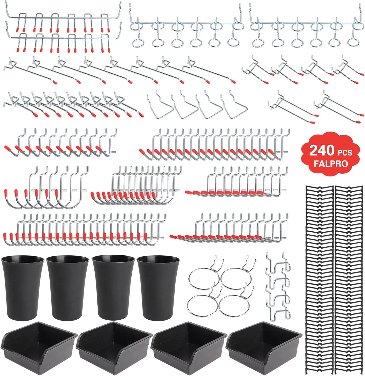 240-Piece Pegboard Organizer Kit with Bins, Cups, and Hooks for Garage Tool Storage
240-Piece Pegboard Organizer Kit with Bins, Cups, and Hooks for Garage Tool Storage