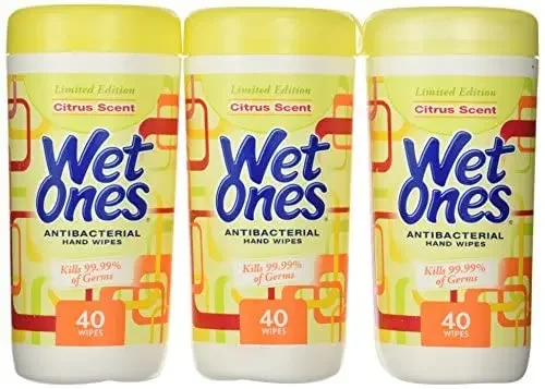 Wet Ones Antibacterial Hands Wipes, Citrus 40 Each (Value Pack of 3)
Wet Ones Antibacterial Hands Wipes, Citrus 40 Each (Value Pack of 3)