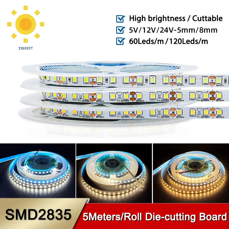High Brightness 5M Cuttable SMD2835 Led Strip Light 5V 12V 24V 5mm 8mm Self-adhesive 2835 SMD Led Strip Light
High Brightness 5M Cuttable SMD2835 Led Strip Light 5V 12V 24V 5mm 8mm Self-adhesive 2835 SMD Led Strip Light