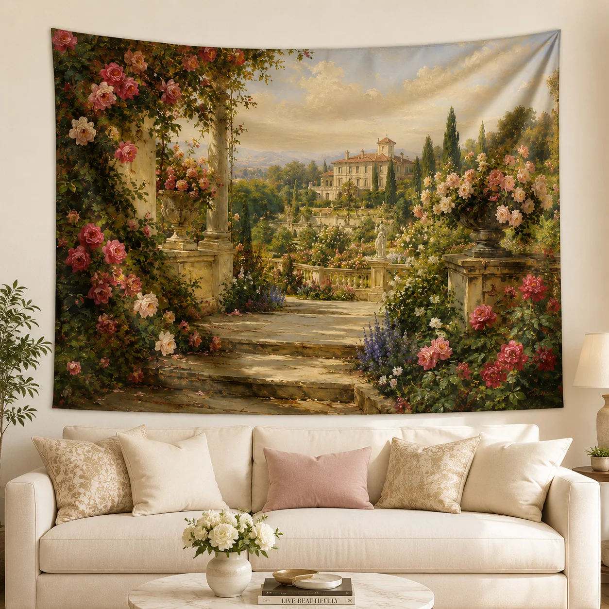 Vintage Rose Garden Wall Tapestry European Villa Floral Landscape Oil Painting Wall Hanging for Bedroom Living Room Gift
Vintage Rose Garden Wall Tapestry European Villa Floral Landscape Oil Painting Wall Hanging for Bedroom Living Room Gift