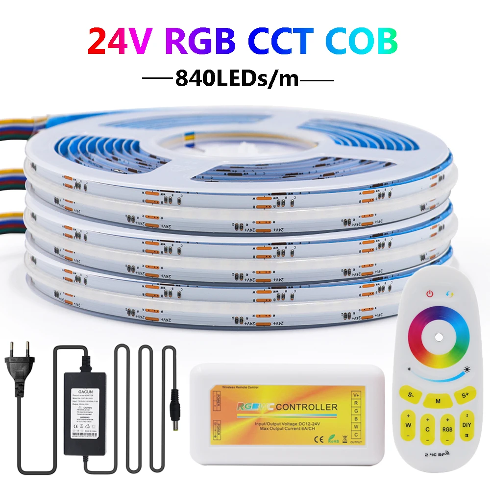 RGB CCT COB LED Strip 24V 840LEDs With Touch RF Remote Controller Power Kit Flexible COB LED Tape Light Dimmable Linear Ribbon
RGB CCT COB LED Strip 24V 840LEDs With Touch RF Remote Controller Power Kit Flexible COB LED Tape Light Dimmable Linear Ribbon