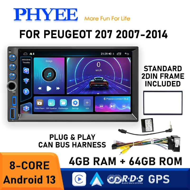 2 DIN 7" Car Android GPS Radio for Peugeot 207 207cc 2007-2014, with Wireless CarPlay / Android Auto, BT, 4G WiFi, USB, RDS FM
2 DIN 7" Car Android GPS Radio for Peugeot 207 207cc 2007-2014, with Wireless CarPlay / Android Auto, BT, 4G WiFi, USB, RDS FM