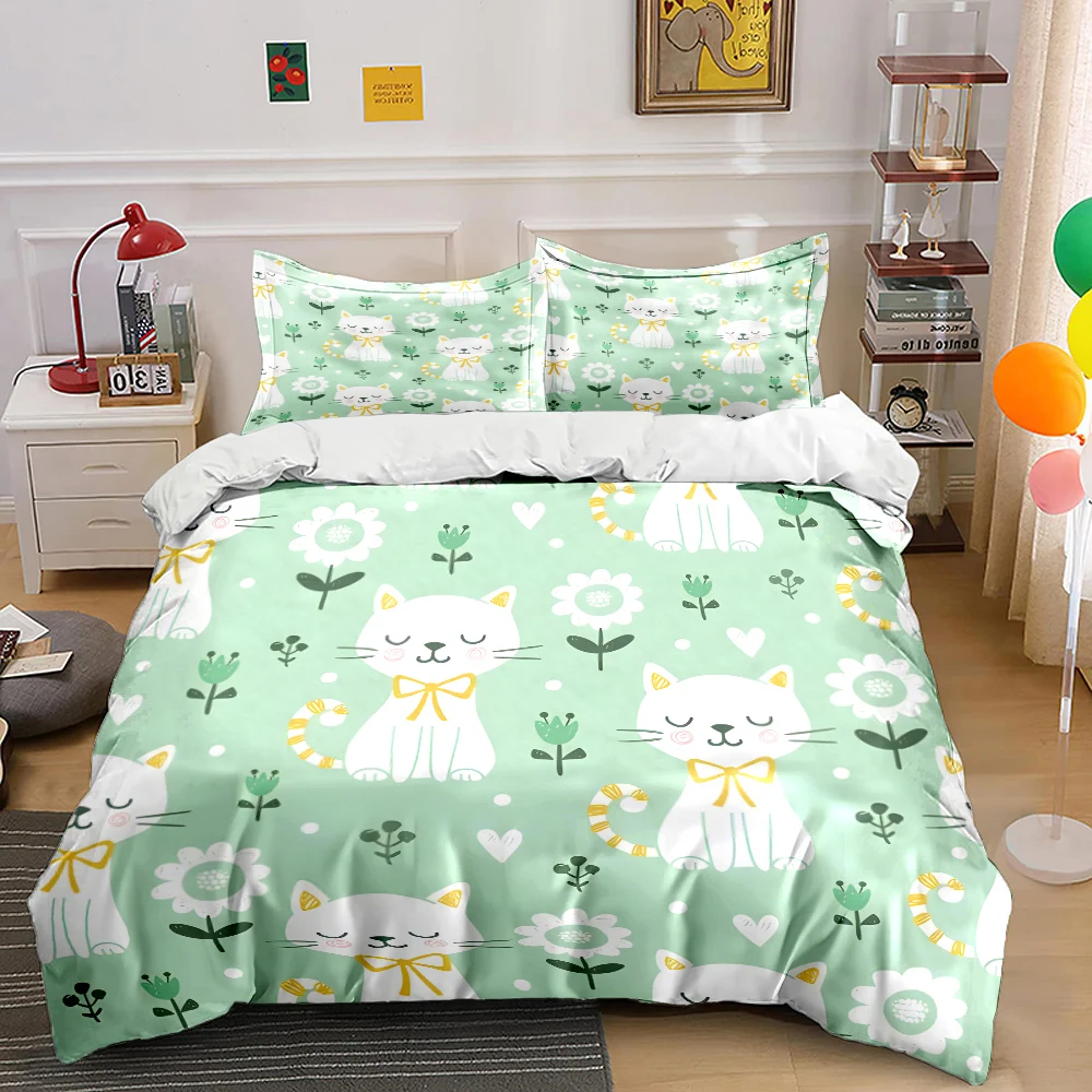 Cartoon cats and floral pattern Print Bedding Set 1 Duvet Cover 2 Pillowcases for Adult and Children Luxury Gift Full Size
Cartoon cats and floral pattern Print Bedding Set 1 Duvet Cover 2 Pillowcases for Adult and Children Luxury Gift Full Size
