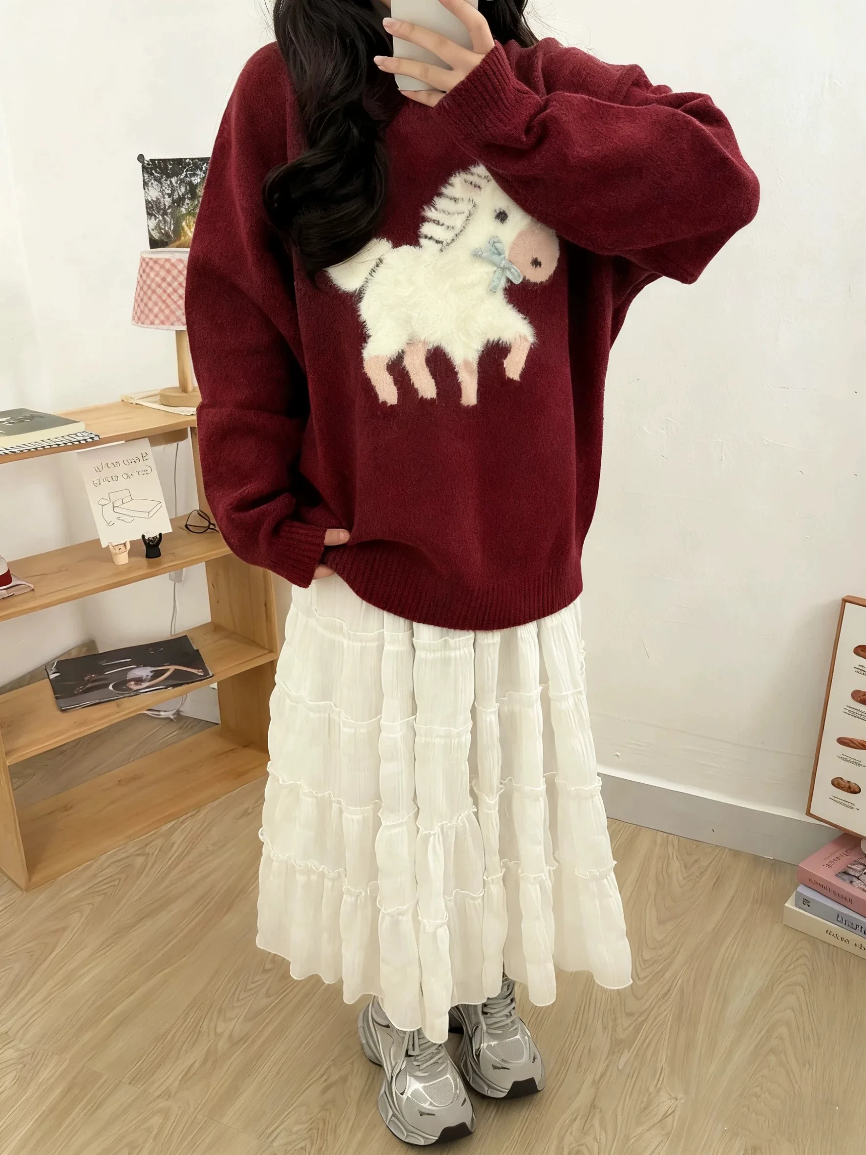 Luy Year Red Adorable Floed Knitwear Women's Winter Small Size Top Korean Sle Lazy Faion Knitted Sweater
Luy Year Red Adorable Floed Knitwear Women's Winter Small Size Top Korean Sle Lazy Faion Knitted Sweater