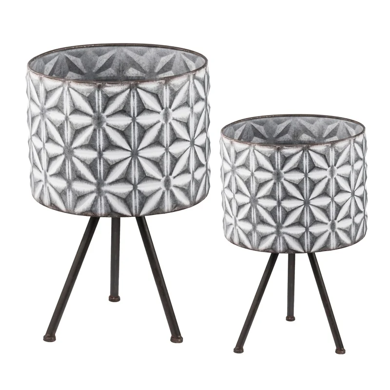Set of 2 Round Galvanized Metal Planters Stand, Farmhouse Style
Set of 2 Round Galvanized Metal Planters Stand, Farmhouse Style