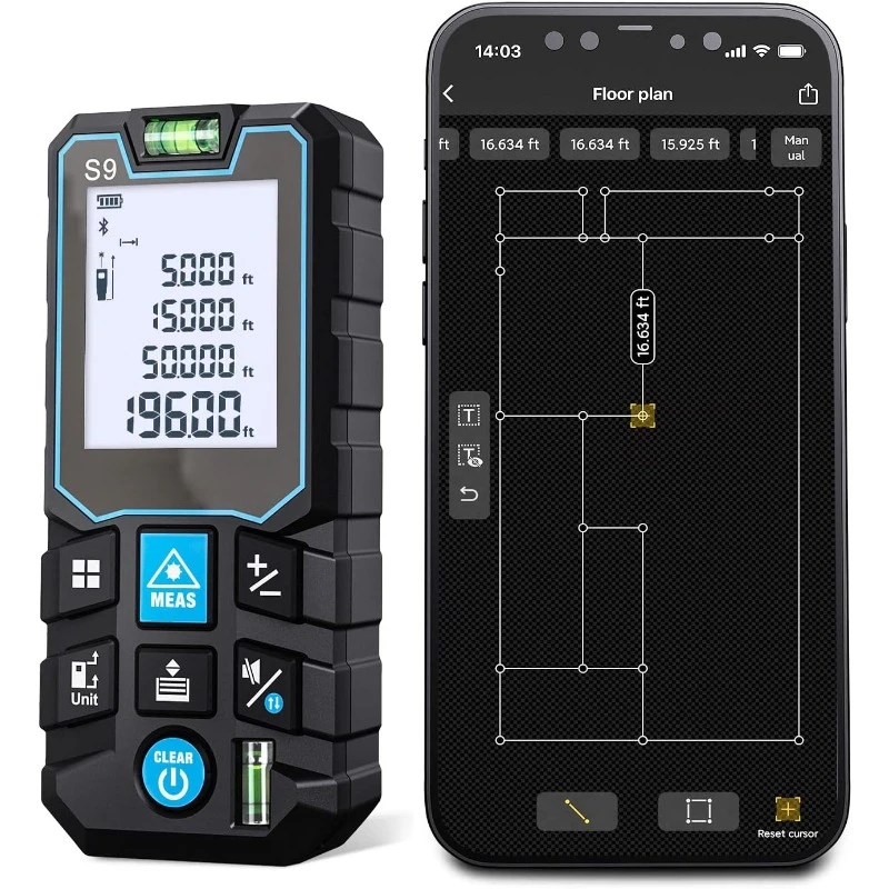 Laser Measurement Tool with Phone App, Real Time Data Sharing+Floor Plan Mapping Laser Tape Measure, 229 Ft Laser Measure
Laser Measurement Tool with Phone App, Real Time Data Sharing+Floor Plan Mapping Laser Tape Measure, 229 Ft Laser Measure