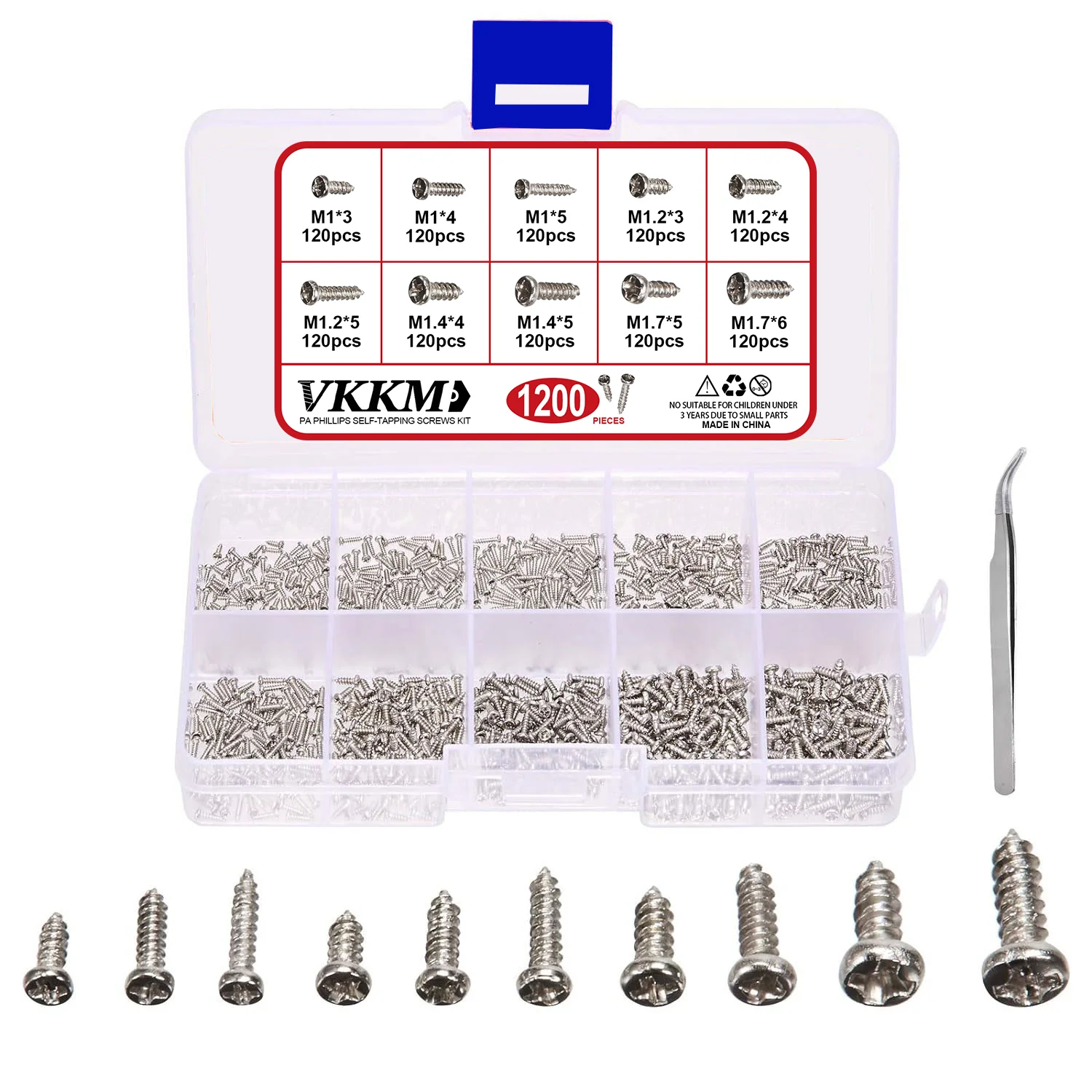 VKKKM Phillips Self-Tapping Screws Kit - 1200/1000-Piece Set, Versatile Size Options for Secure Fastening
VKKKM Phillips Self-Tapping Screws Kit - 1200/1000-Piece Set, Versatile Size Options for Secure Fastening