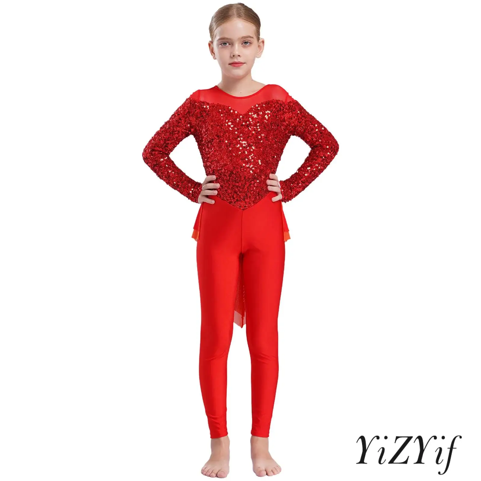 Kids Girls Shiny Sequins Gymnastics Jumpsuit Round Neck Long Sleeve Leotard Skirted Bodysuit for Dance Performance Competition
Kids Girls Shiny Sequins Gymnastics Jumpsuit Round Neck Long Sleeve Leotard Skirted Bodysuit for Dance Performance Competition