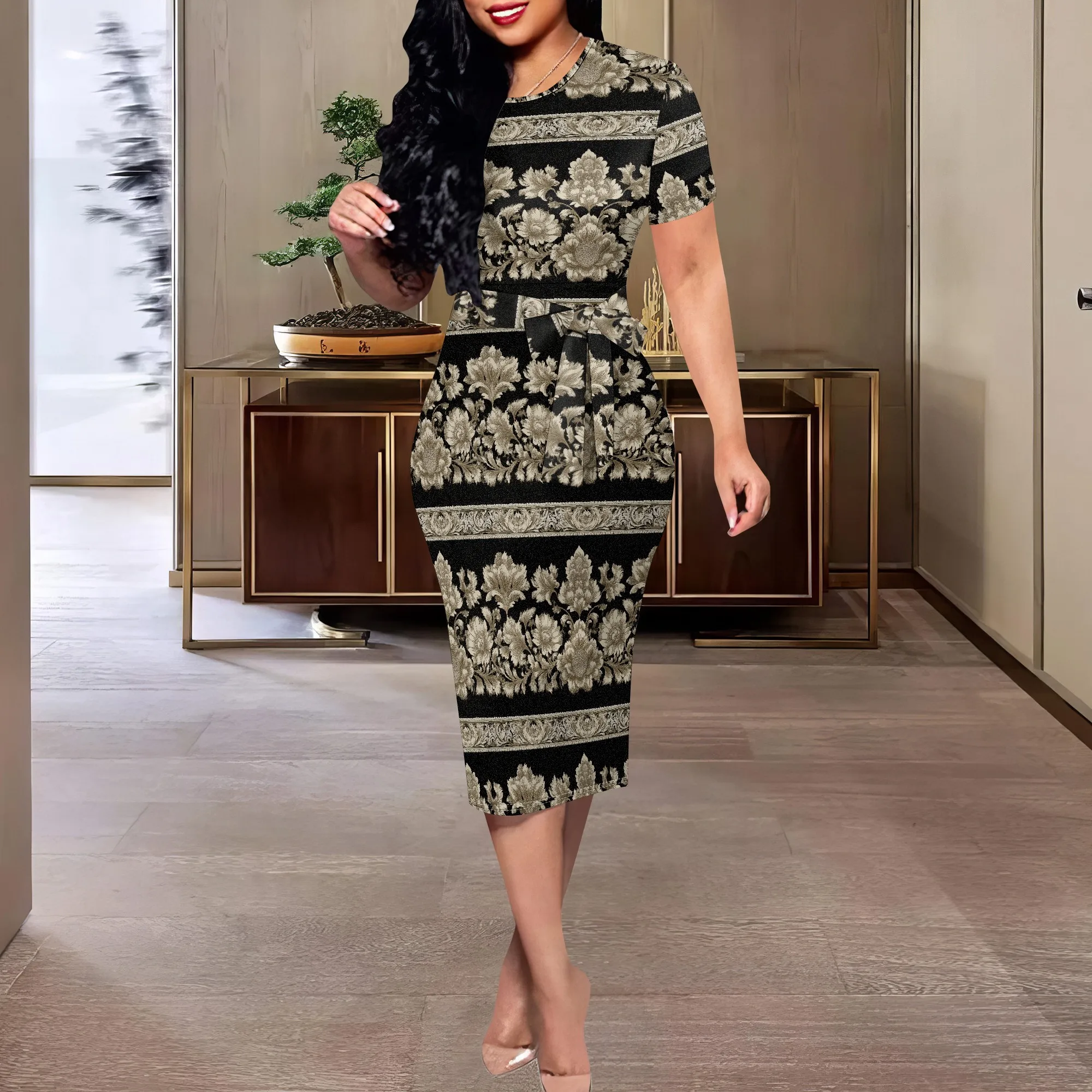 Black Gold Baroque Floral Midi Dress XS-3XL – Elegant Slim Fit Bodycon for Church, Dinner or Art Event
Black Gold Baroque Floral Midi Dress XS-3XL – Elegant Slim Fit Bodycon for Church, Dinner or Art Event