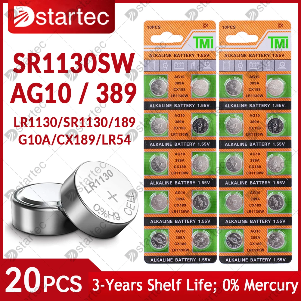 DStartec 20PCS SR1130SW 389 AG10 Watch Battery, замена AG 10 SG10 LR54 LR1130 G10A 194 1.55V щелочных кнопочных элементов питания
DStartec 20PCS SR1130SW 389 AG10 Watch Battery, замена AG 10 SG10 LR54 LR1130 G10A 194 1.55V щелочных кнопочных элементов питания