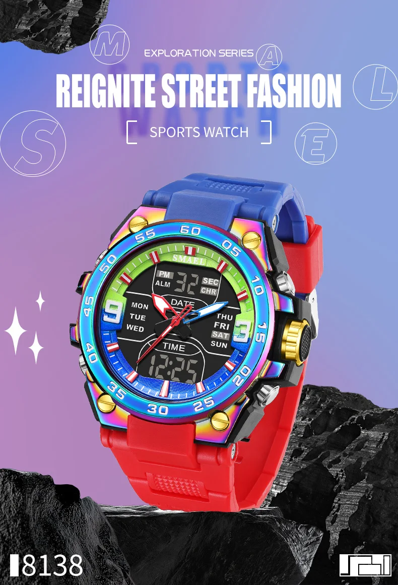 SMAEL 8138 Dual Display Military Watch for Men - 50M Waterproof LED Alarm Chronograph Stopwatch Shockproof Alloy Case
SMAEL 8138 Dual Display Military Watch for Men - 50M Waterproof LED Alarm Chronograph Stopwatch Shockproof Alloy Case