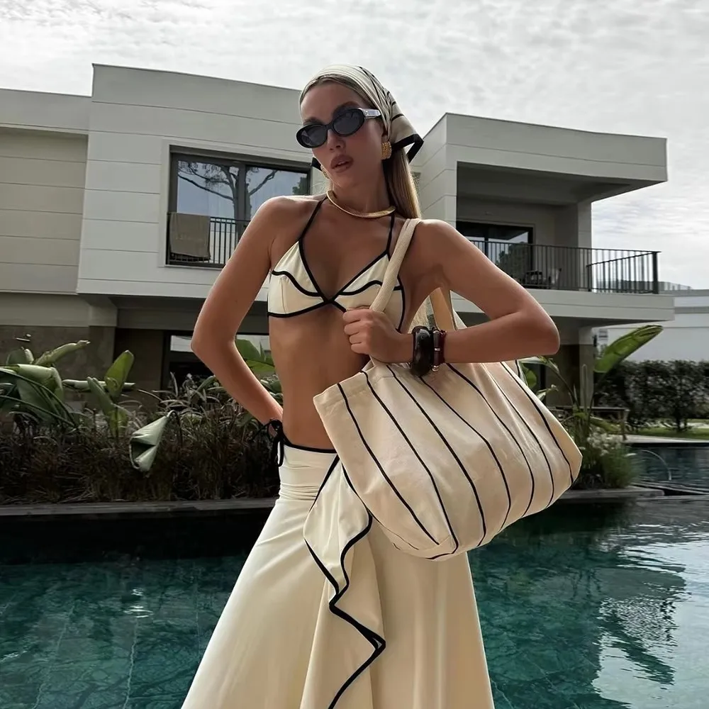 Summer Beach Holiday Patchwork 3 Piece Set Women Sexy Padded Bra + Panties + Ruffles Maxi Skirts Vacation Outfits Bathing Suits
Summer Beach Holiday Patchwork 3 Piece Set Women Sexy Padded Bra + Panties + Ruffles Maxi Skirts Vacation Outfits Bathing Suits