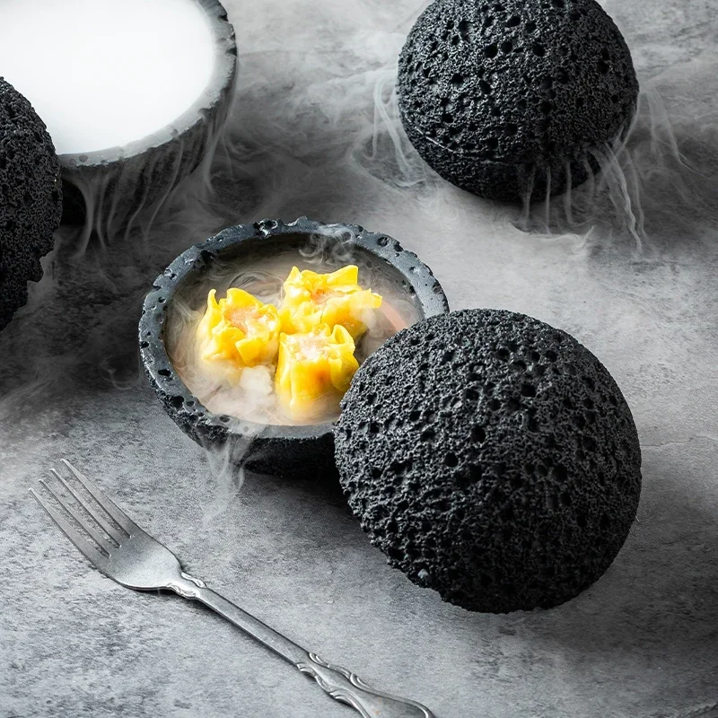 Planet Bowl Molecular Cuisine Creativity Imitation Volcano Stone Ball Place Round Smoke Cup Black Tableware
Planet Bowl Molecular Cuisine Creativity Imitation Volcano Stone Ball Place Round Smoke Cup Black Tableware