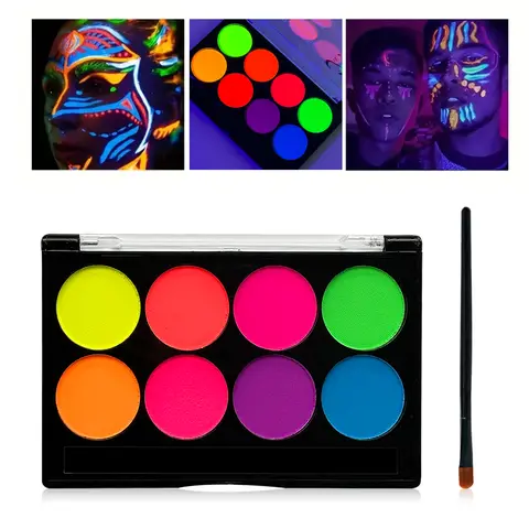 8 colores brillo fluorescente neón aceite cara arte corporal pintura UV brillo pintura al óleo fiesta de Halloween vestido de lujo cosméticos de maquillaje de belleza
