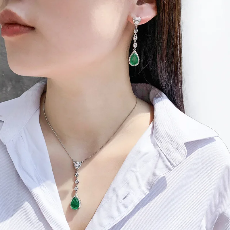 925 Sterling Silver Tassel Heart Shaped Water Droplets Pendant Necklace Earrings Set Women Emerald Gemstone Fashion Jewelry
925 Sterling Silver Tassel Heart Shaped Water Droplets Pendant Necklace Earrings Set Women Emerald Gemstone Fashion Jewelry