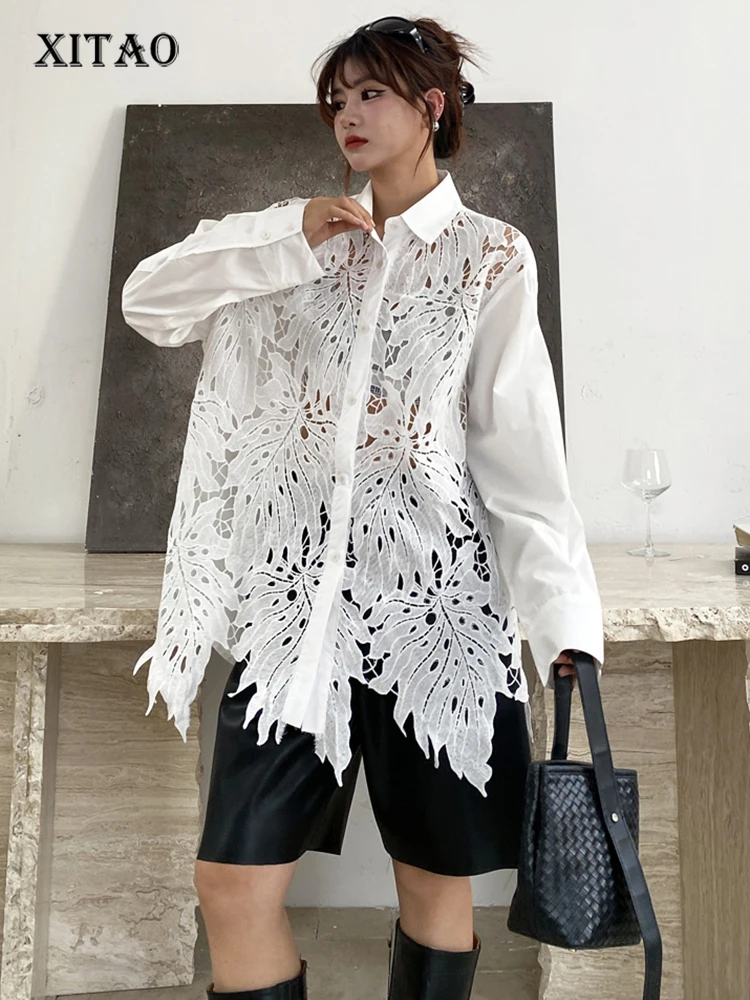 XITAO Irregular Patchwork Hollow Out Shirt Loose Asymmetric Long Sleeve Turn-down Collar Women Slimming Temperament Top GYX1613
XITAO Irregular Patchwork Hollow Out Shirt Loose Asymmetric Long Sleeve Turn-down Collar Women Slimming Temperament Top GYX1613