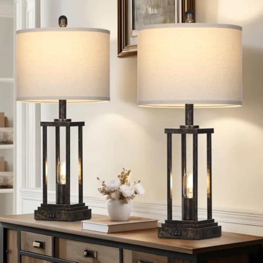 27" Tall Farmhouse Table Lamps with Night Light, Industrial End Table Lamp for Living Room, Rustic Bedside Lamps Set Of 2 with
27" Tall Farmhouse Table Lamps with Night Light, Industrial End Table Lamp for Living Room, Rustic Bedside Lamps Set Of 2 with