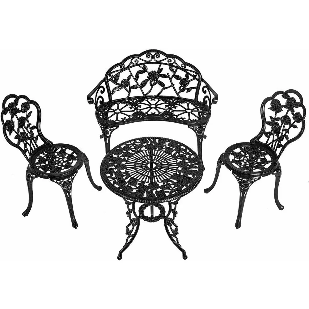 Cast Aluminum Bistro Set of 4, Patio Rose Table and Chair Set with Umbrella Hole for Balcony All Weather Resistant Black
Cast Aluminum Bistro Set of 4, Patio Rose Table and Chair Set with Umbrella Hole for Balcony All Weather Resistant Black
